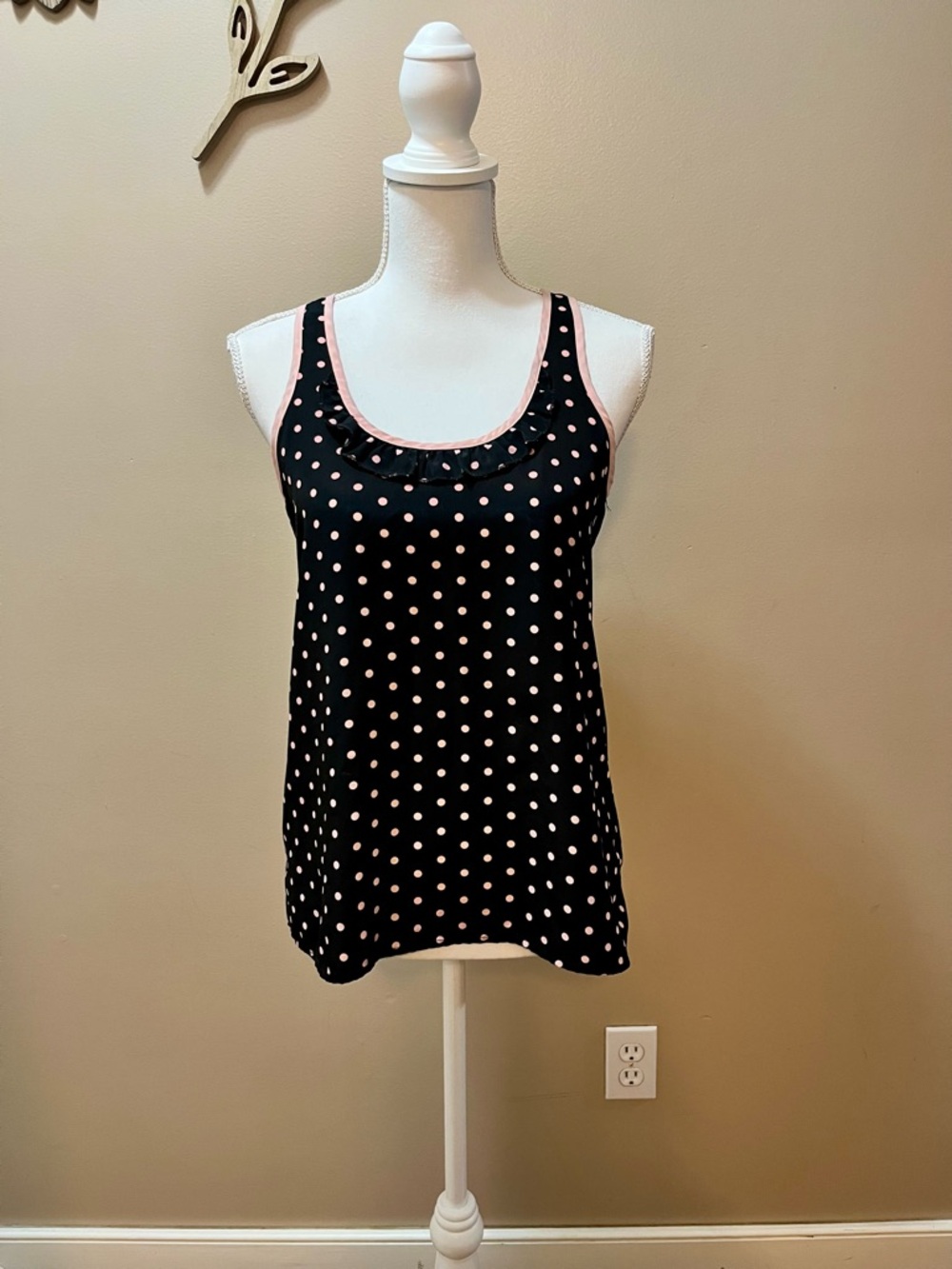 Candies Pink Polka Dot Racer Back Cami Tank Top Size Small